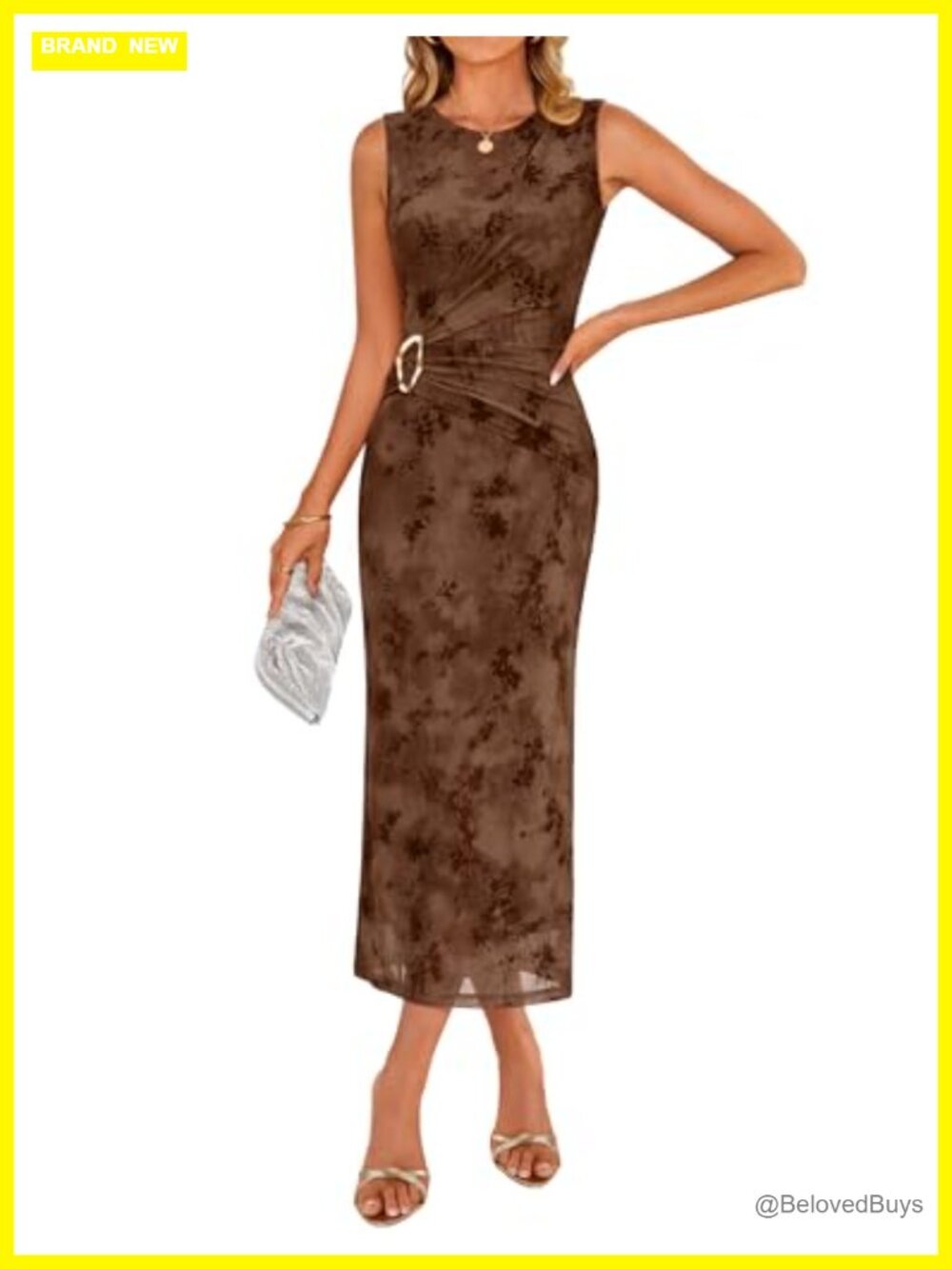 Sleeveless Floral Ruched Bodycon Midi Dress